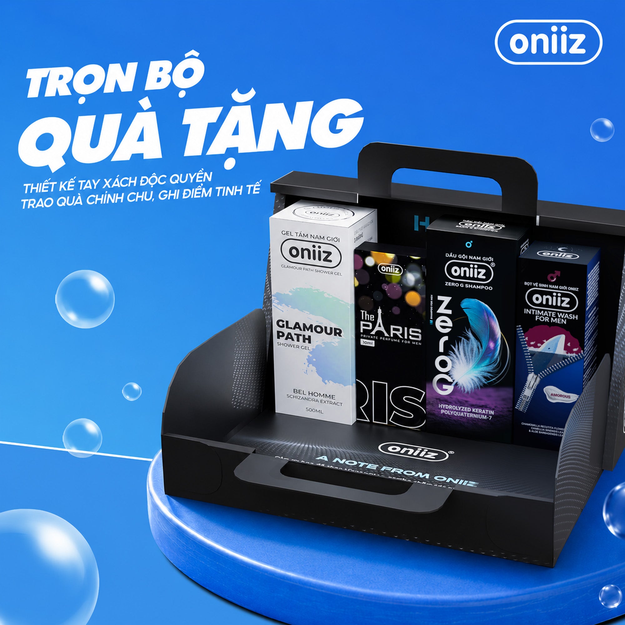 Oniiz Elegant Combo | Men's Hygiene Foam, Perfumed Shower Gel, High-Class Perfume, Organic Mask Gift