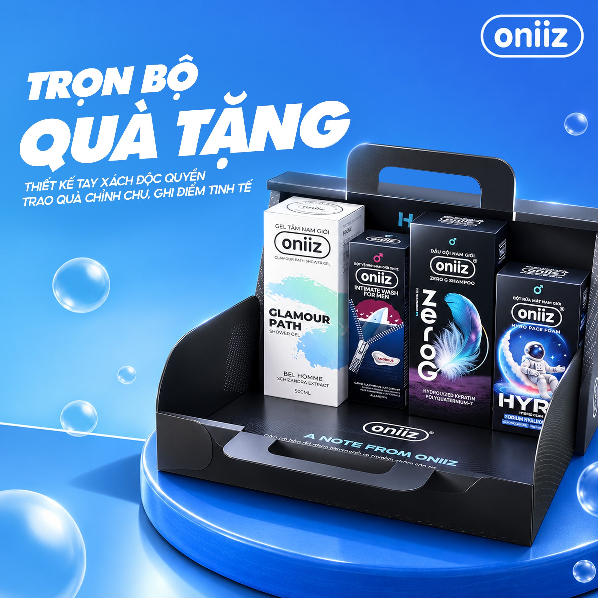 Combo Tinh Tế Oniiz - Bọt vệ sinh nam, Sữa tắm hương nước hoa, Dầu gội nam ZeroG, Bọt rửa mặt Hyro