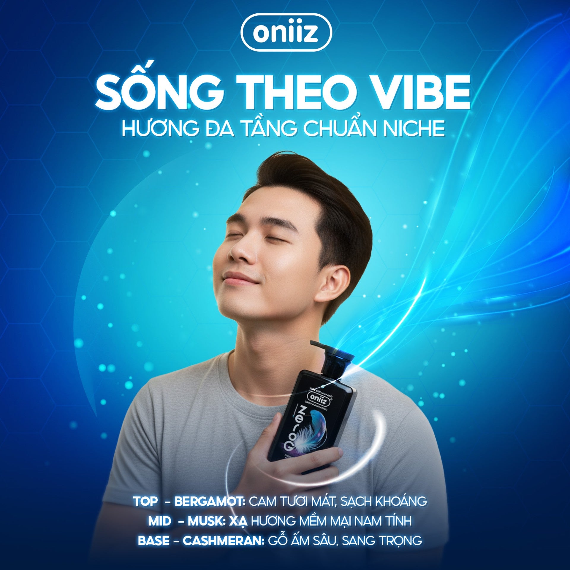 Dầu gội nam tính mới ZeroG Oniiz - Tóc tơi không trọng lực, sạch gàu, hương nước hoa đa tầng 330ml