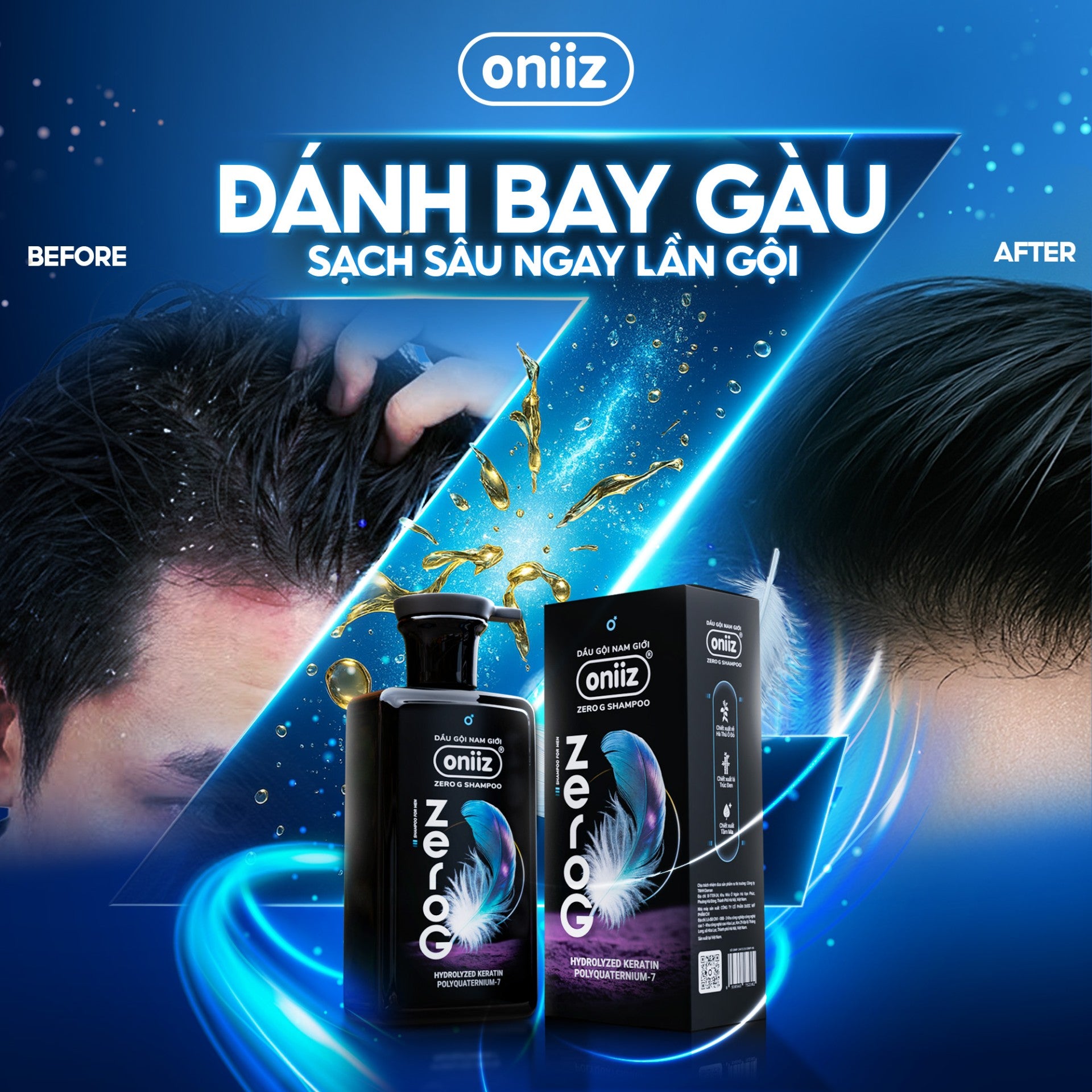 Dầu gội nam tính mới ZeroG Oniiz - Tóc tơi không trọng lực, sạch gàu, hương nước hoa đa tầng 330ml