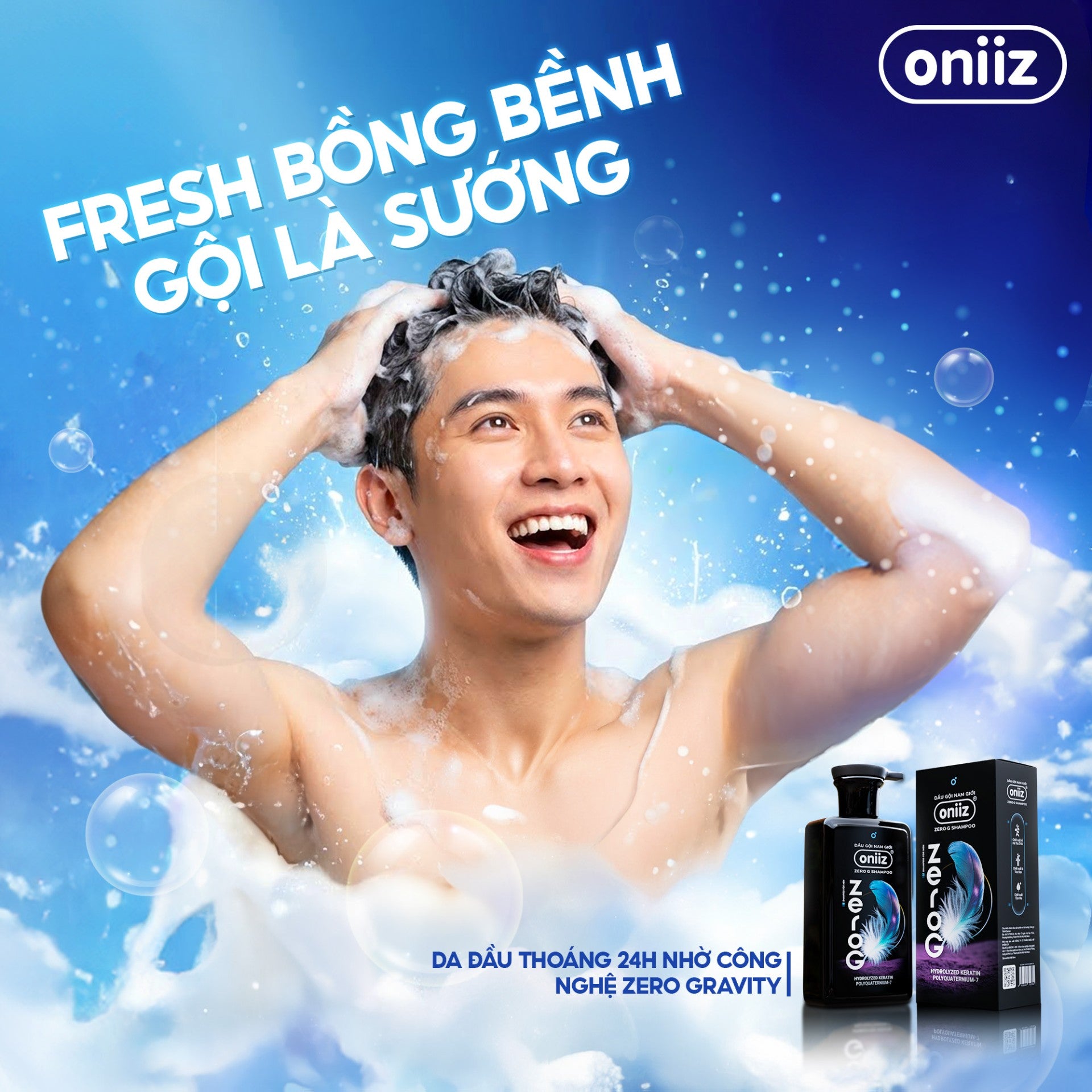 Dầu gội nam tính mới ZeroG Oniiz - Tóc tơi không trọng lực, sạch gàu, hương nước hoa đa tầng 330ml