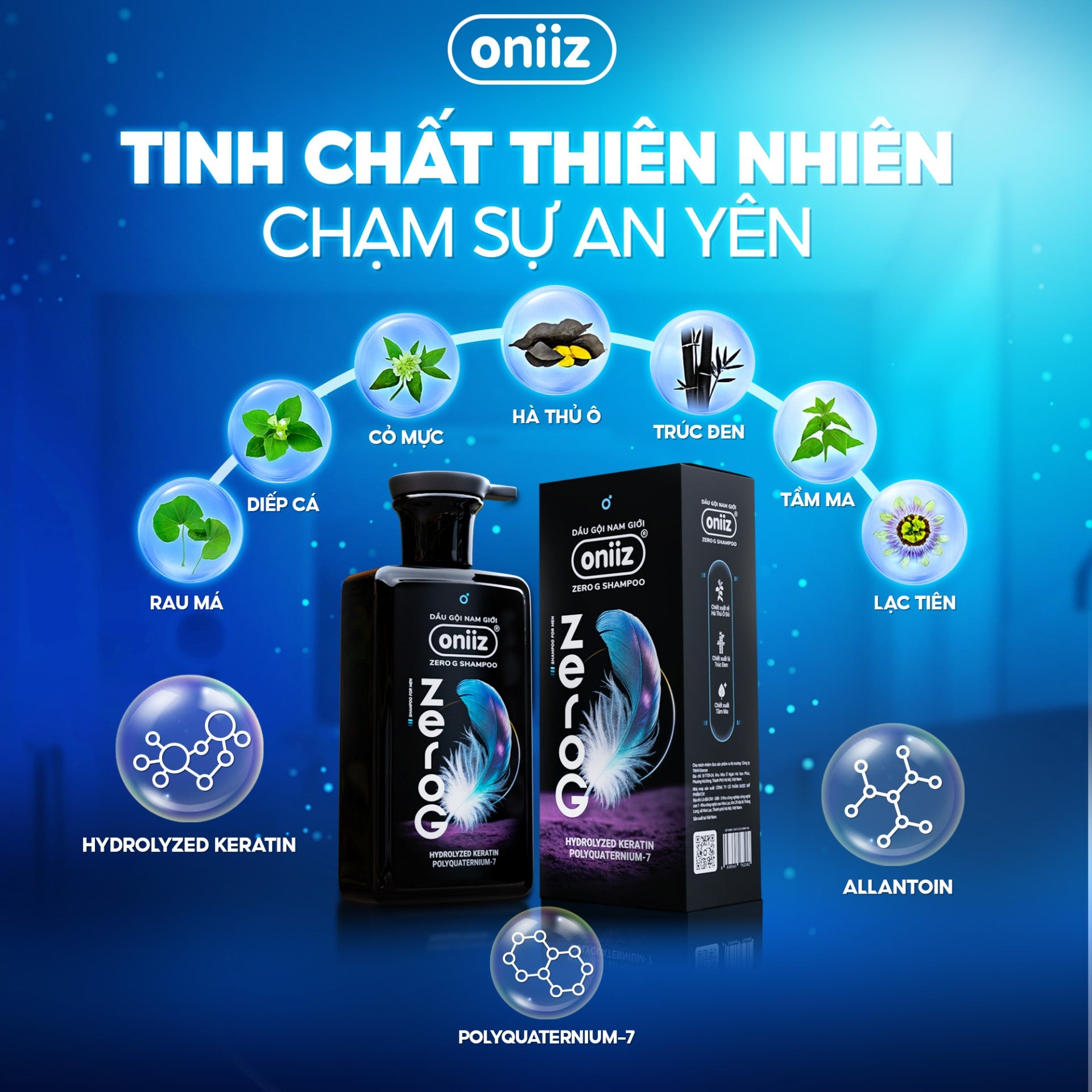 Dầu gội nam tính mới ZeroG Oniiz - Tóc tơi không trọng lực, sạch gàu, hương nước hoa đa tầng 330ml