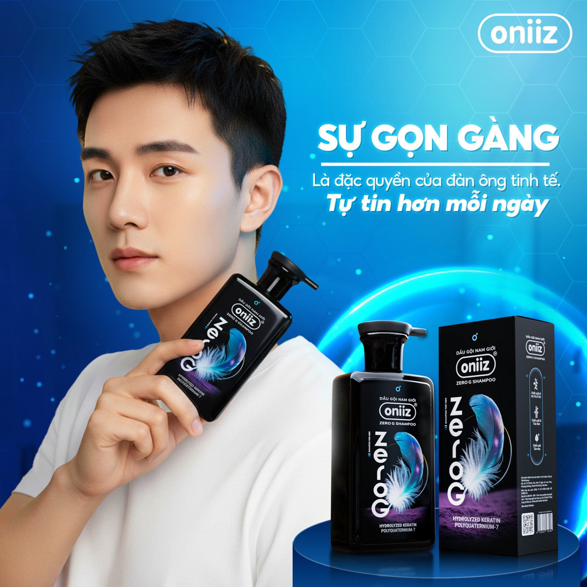 Dầu gội nam tính mới ZeroG Oniiz - Tóc tơi không trọng lực, sạch gàu, hương nước hoa đa tầng 330ml