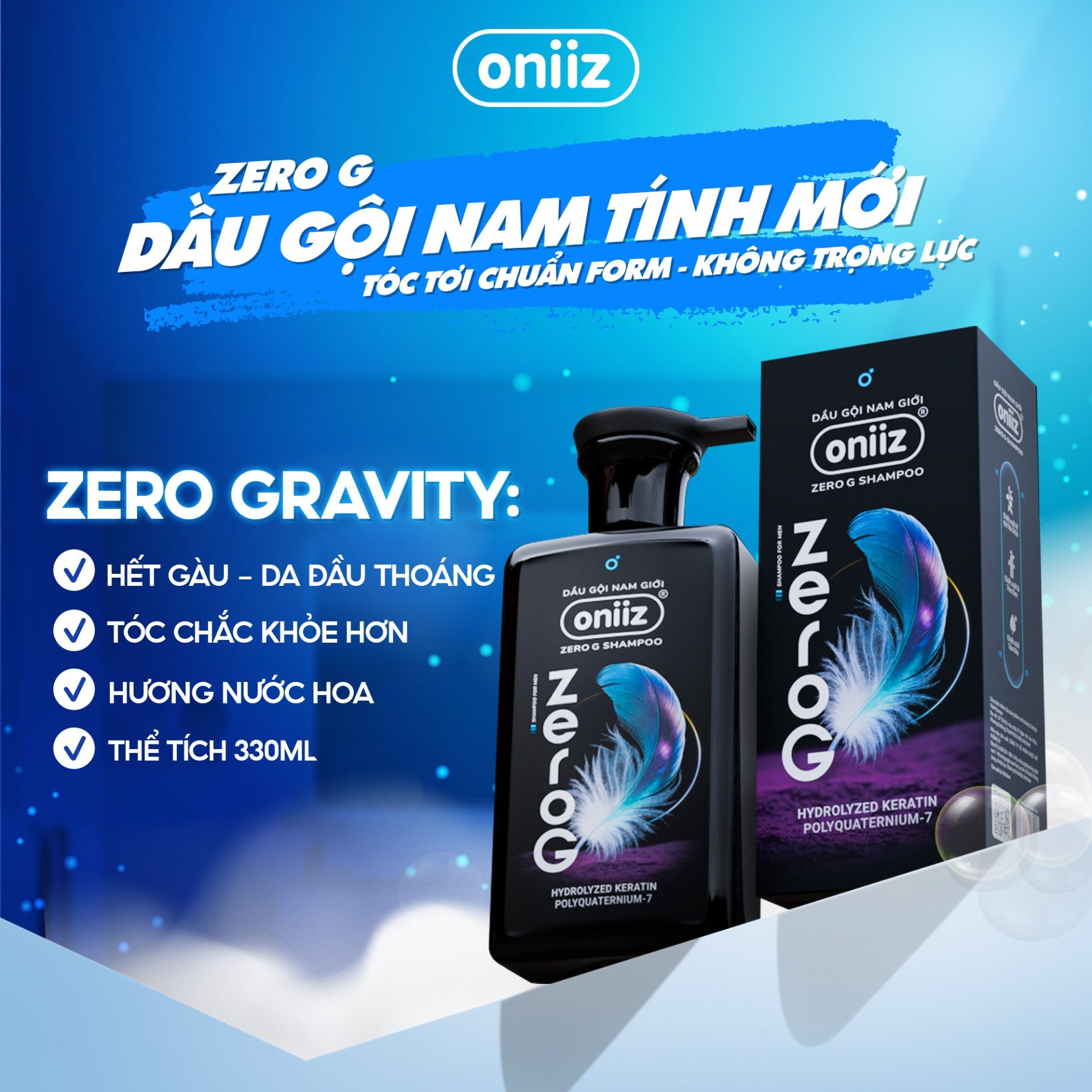 Dầu gội nam tính mới ZeroG Oniiz - Tóc tơi không trọng lực, sạch gàu, hương nước hoa đa tầng 330ml