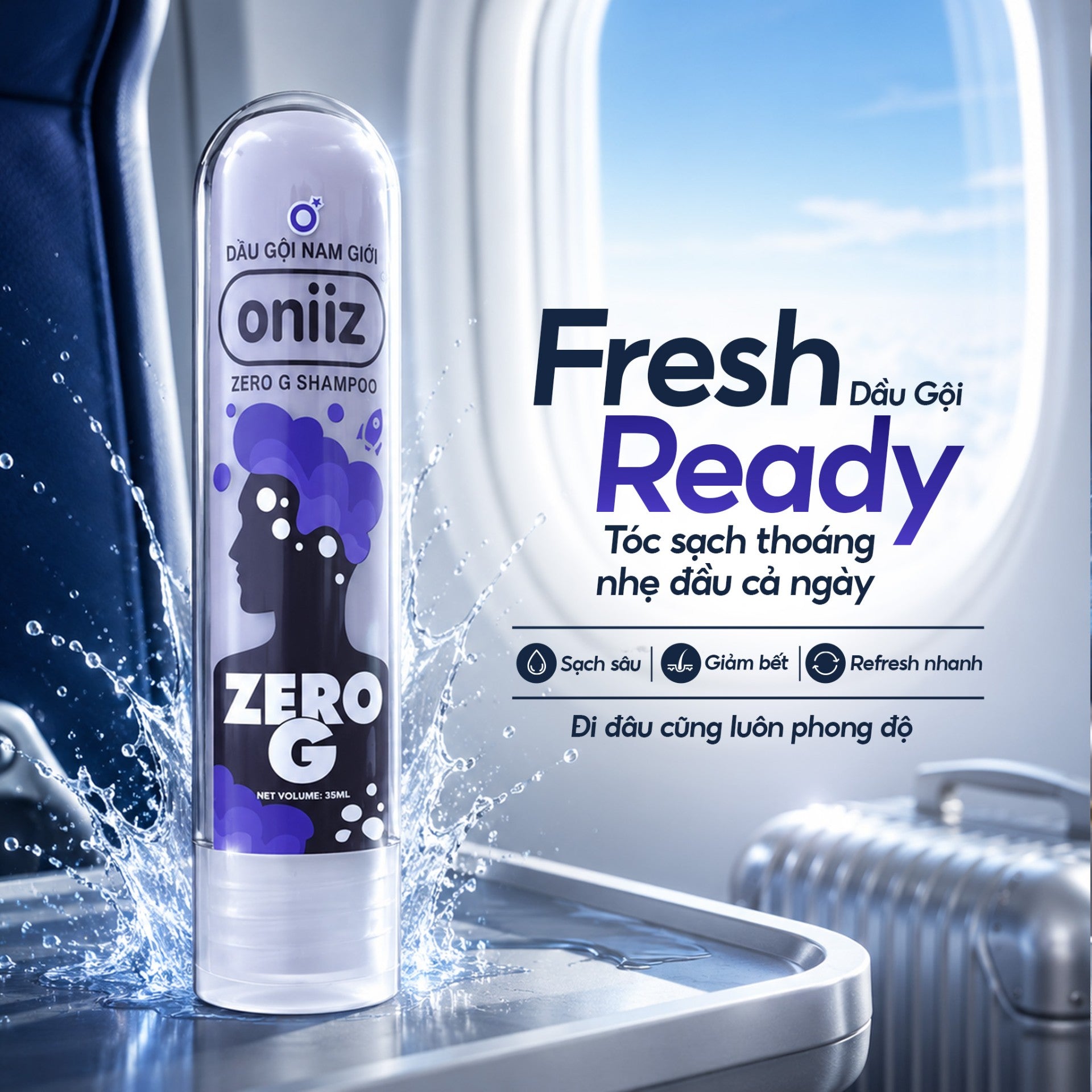 Oniiz Travel Kit, Set du lịch Nam 4 món Minisize Bọt Vệ Sinh, Rửa Mặt, Dầu Gội & Sữa Tắm. Combo chăm sóc cá nhân cho Nam Giới