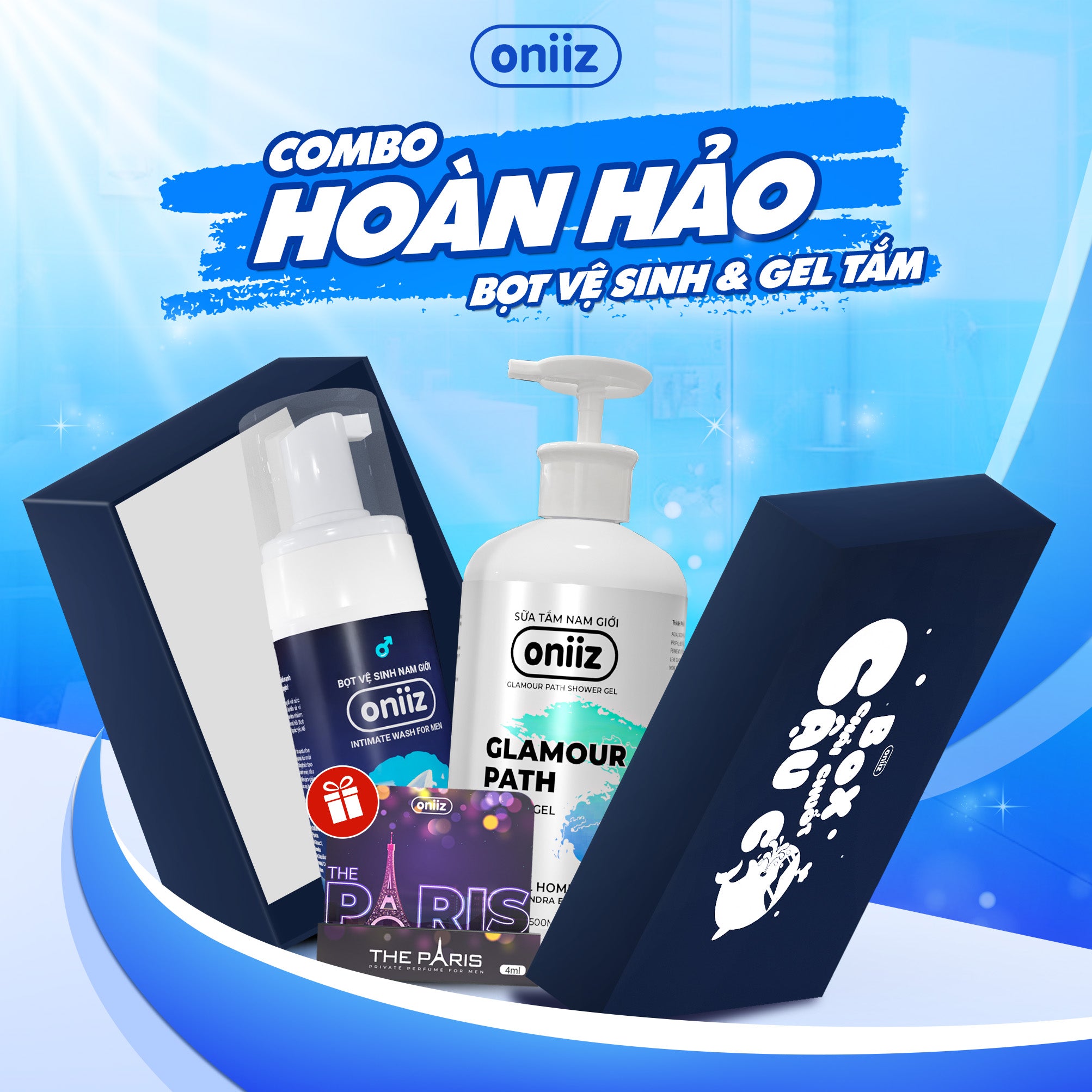 Oniiz Perfect Combo | Men's Hygiene Foam, Perfumed Shower Gel, Trial Perfume Gift