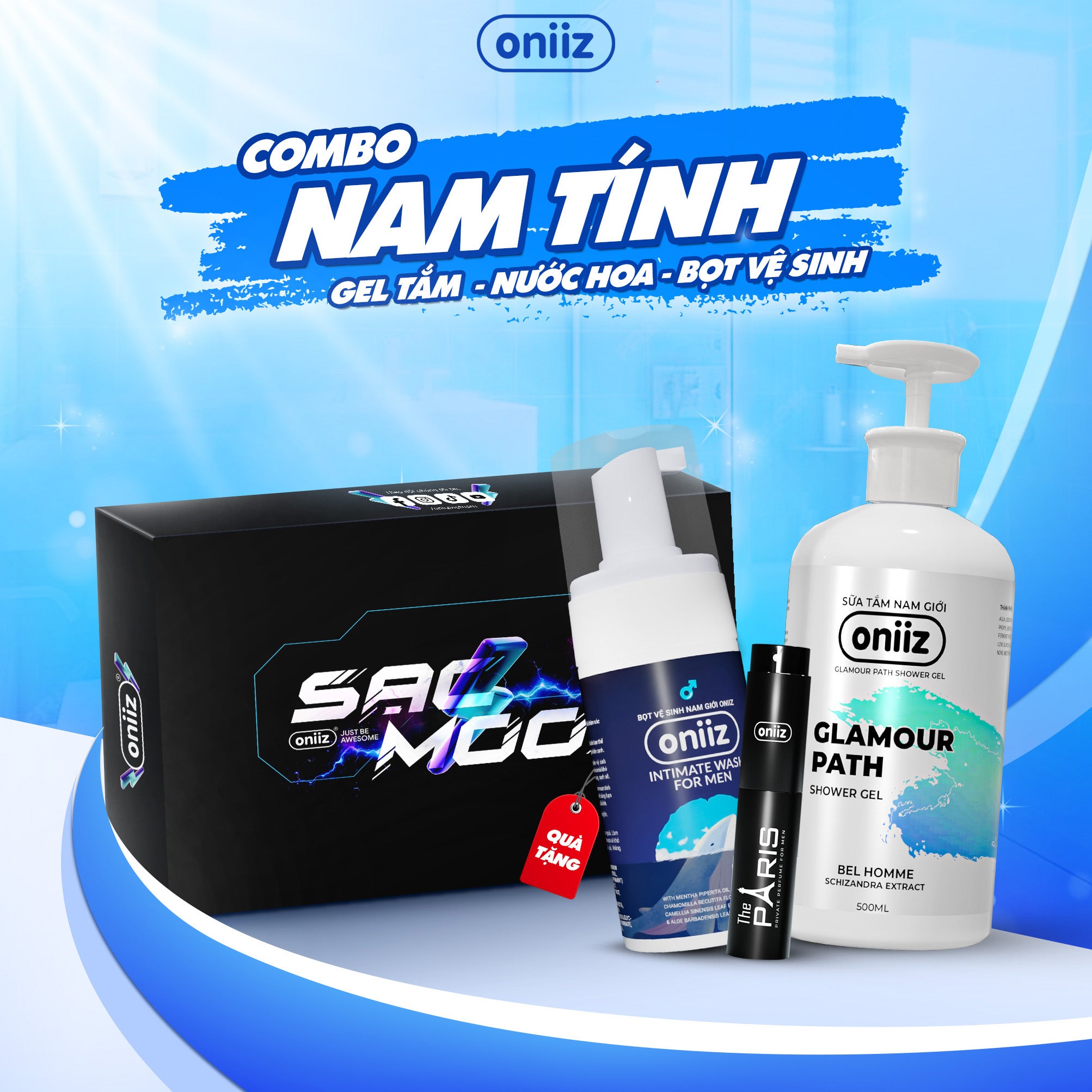 Oniiz Grooming Box - Masculine Combo | Shower Gel, High-Class Perfume, Free 100ml Men's Hygiene Foam
